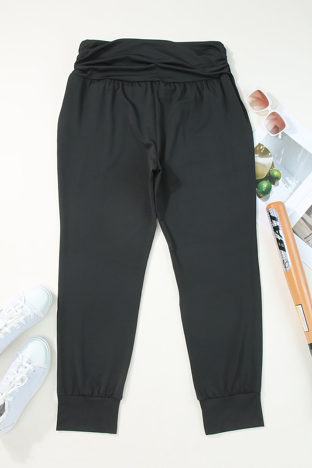 Black High Waist Pleated Pocket Leggings