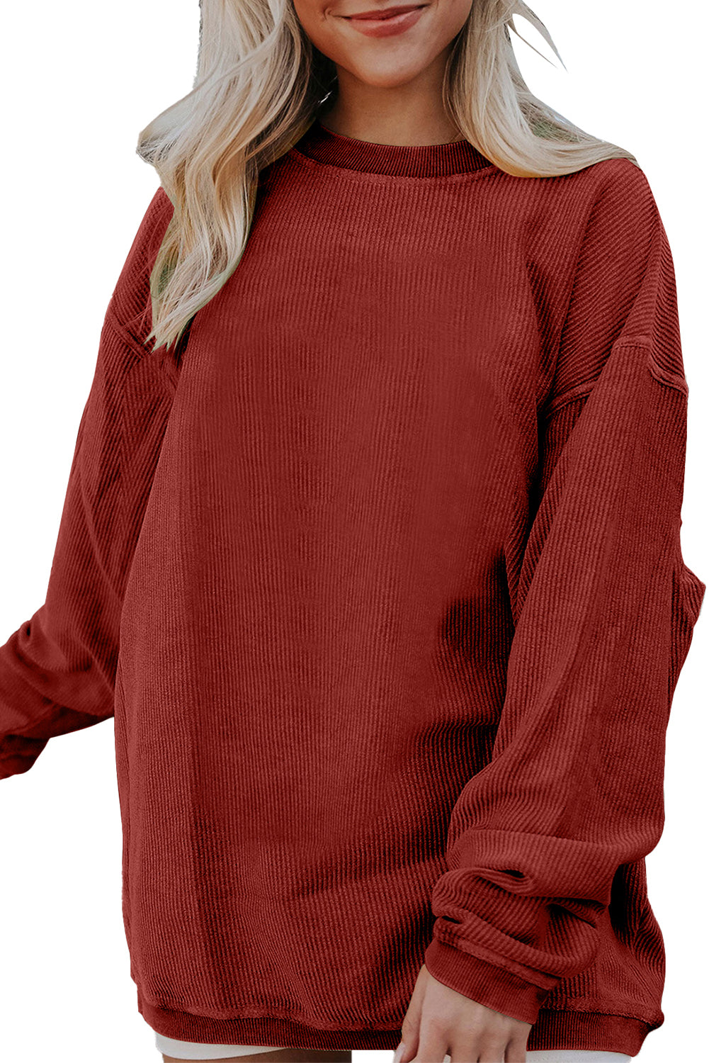 Apricot Ribbed Corded Oversized Sweatshirt