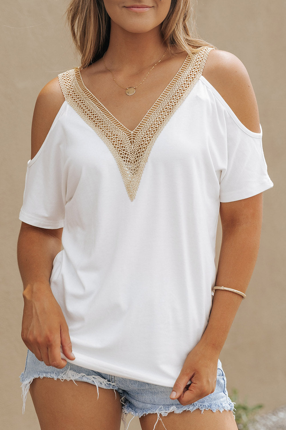 Fiery Red Lace Trim V Neck Short Sleeve Blouse