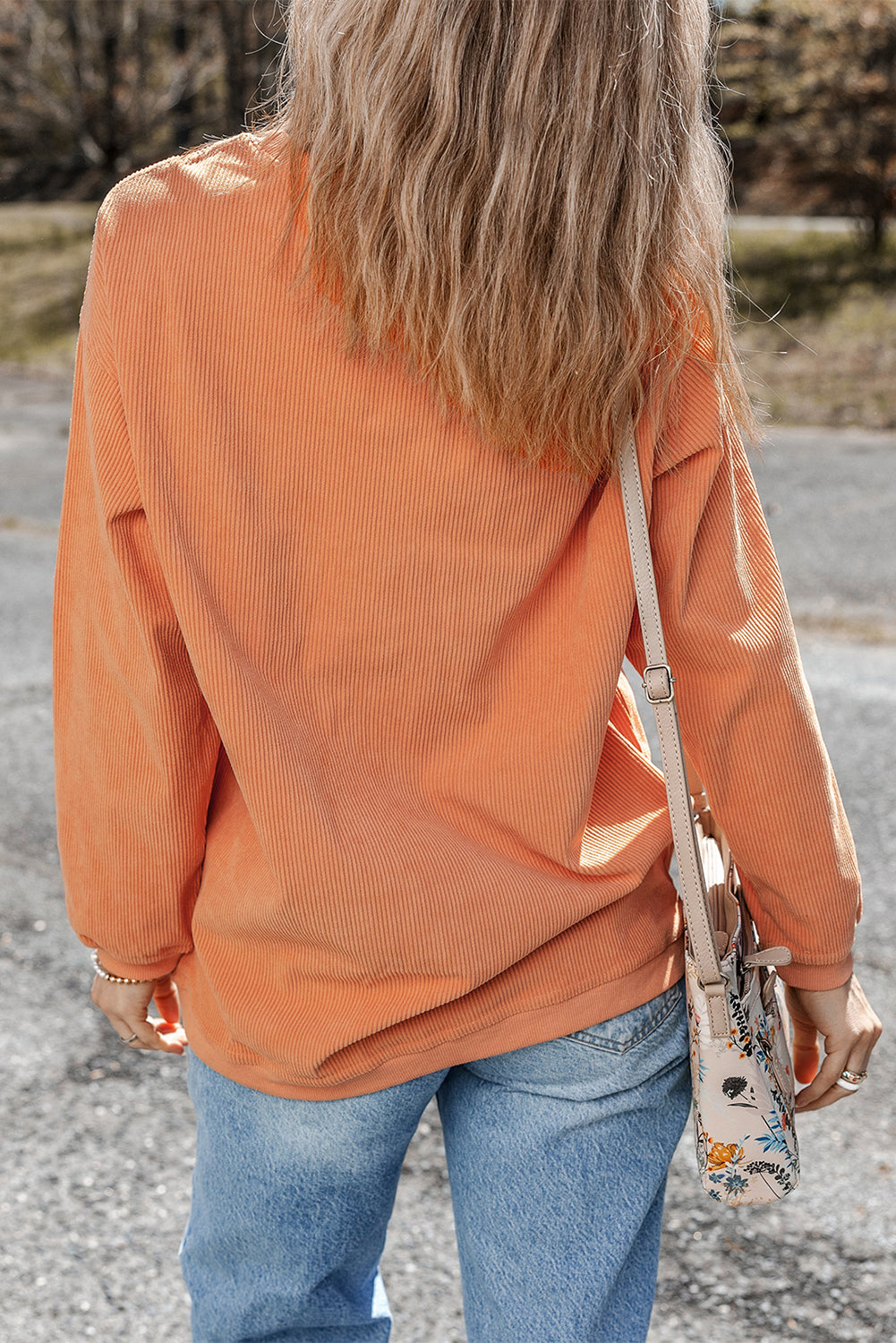 Apricot Ribbed Corded Oversized Sweatshirt