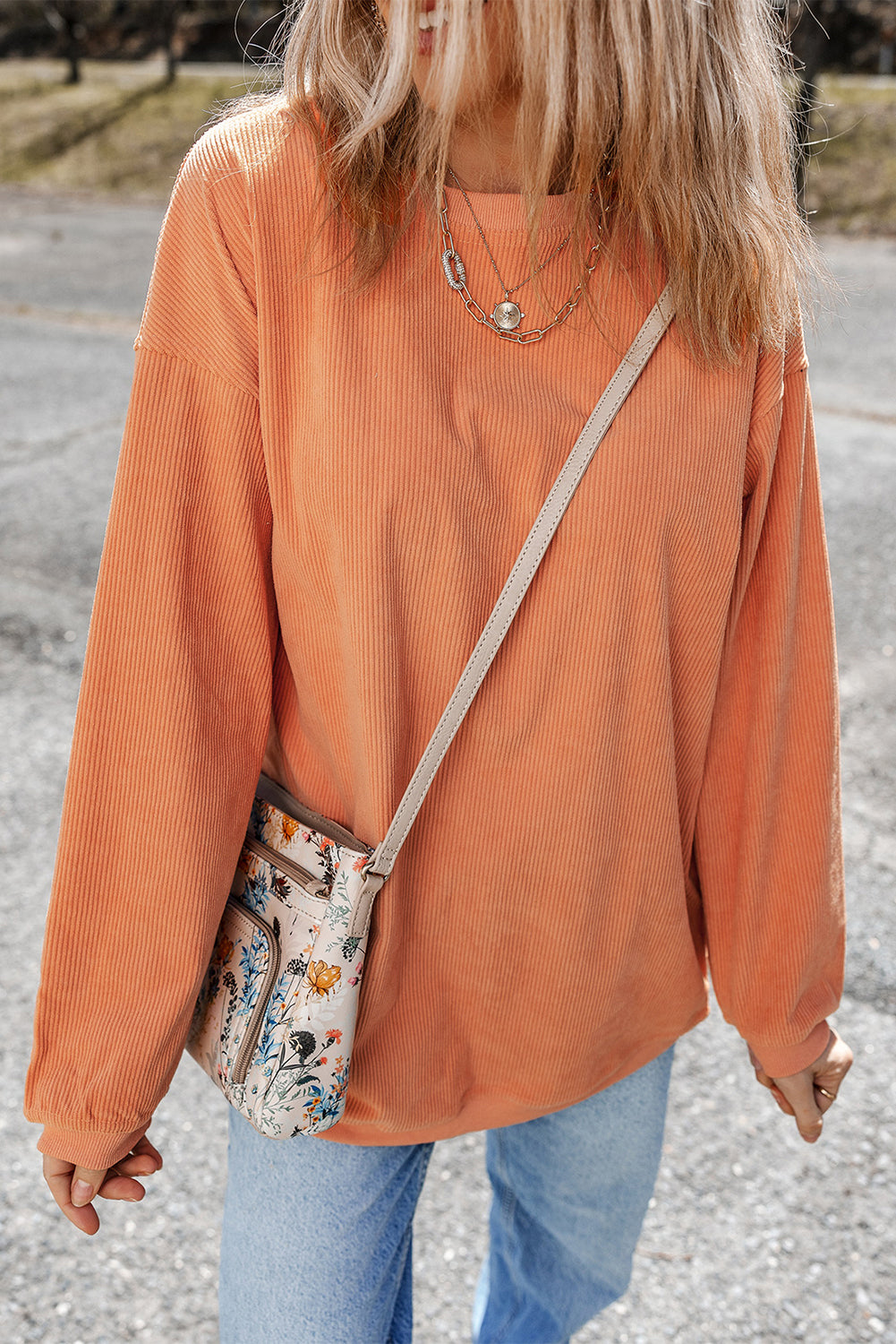 Apricot Ribbed Corded Oversized Sweatshirt