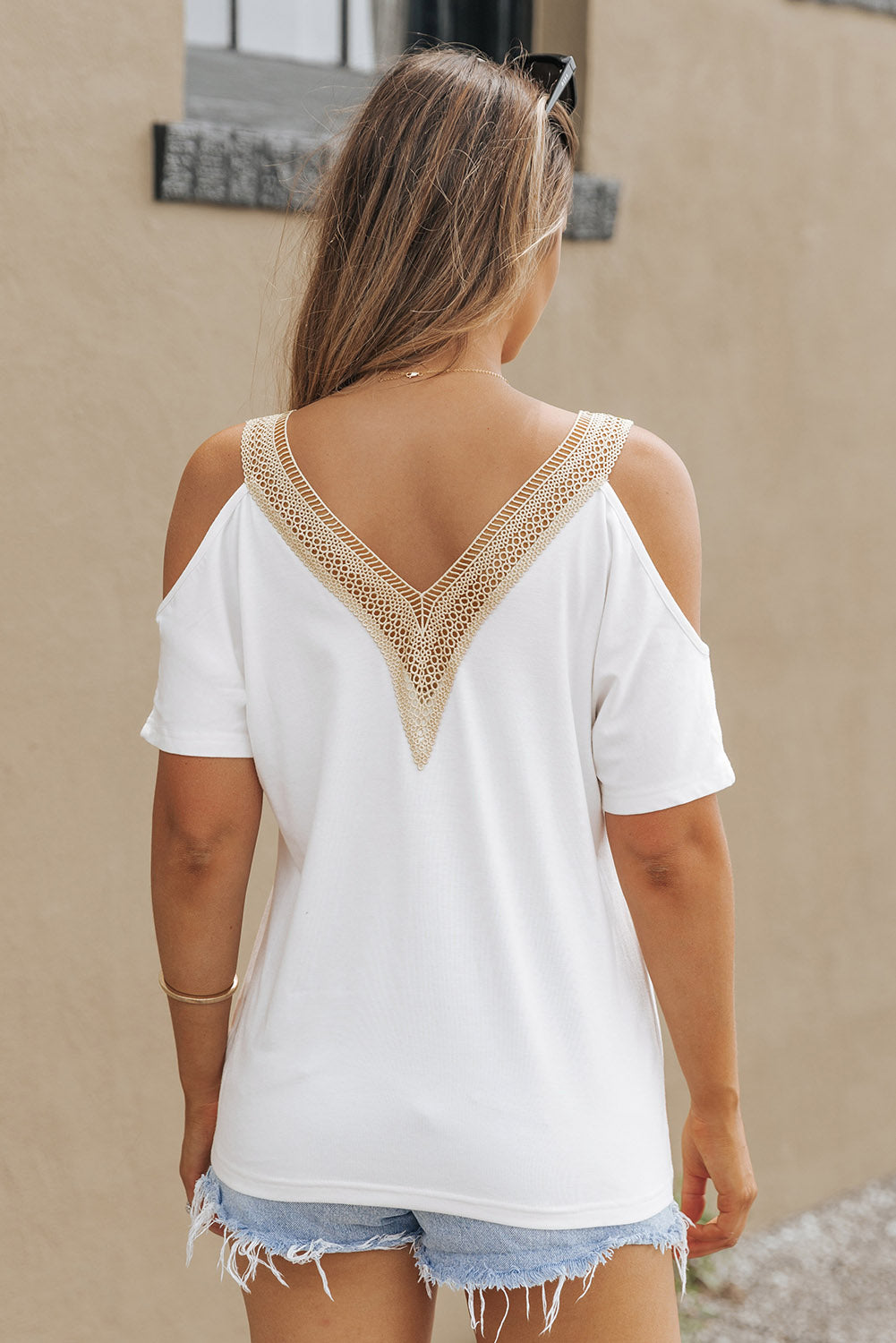 Fiery Red Lace Trim V Neck Short Sleeve Blouse