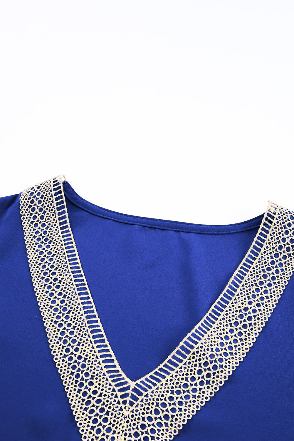 Fiery Red Lace Trim V Neck Short Sleeve Blouse