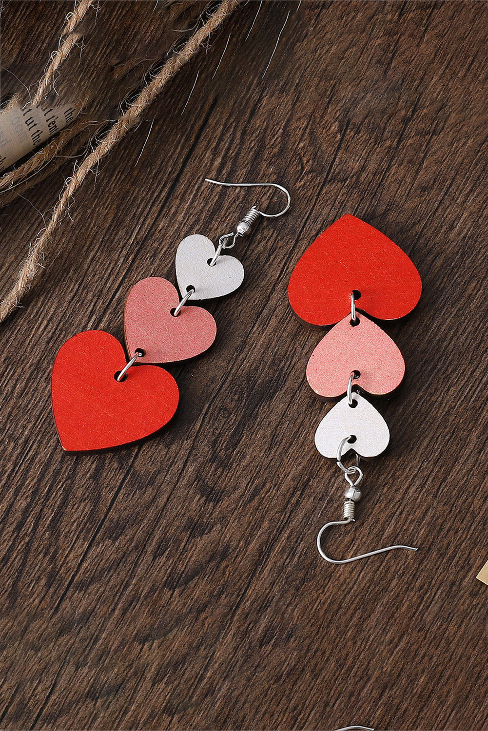 Red Valentines Day Heart Shape Tiered Dangle Earring