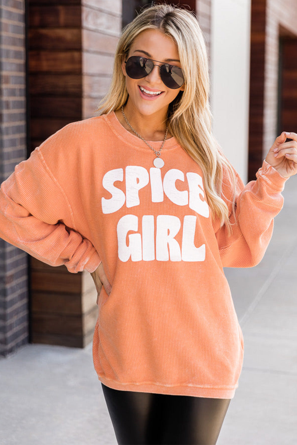 Apricot Ribbed Corded Oversized Sweatshirt