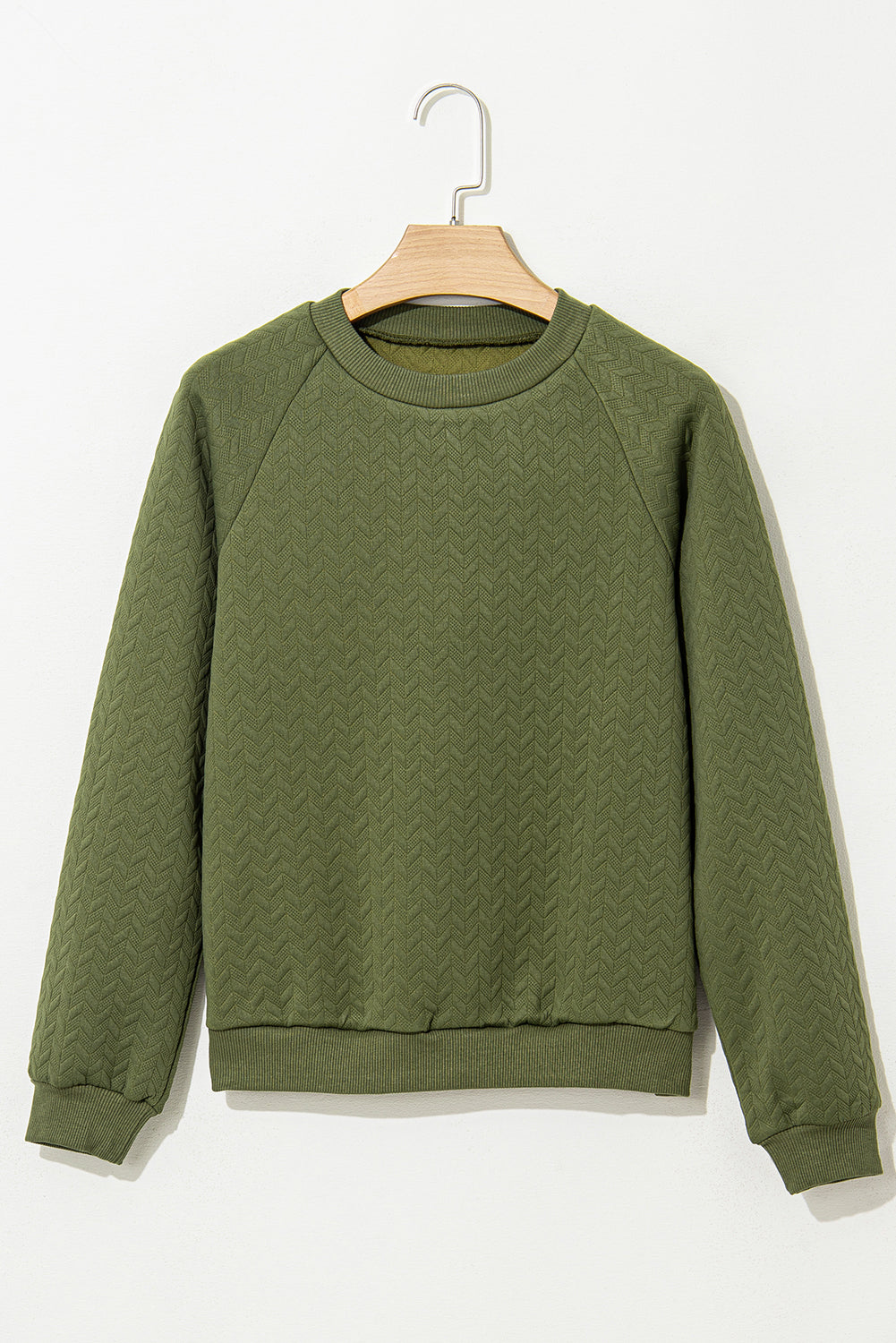 Chestnut Solid Textured Raglan Sleeve Pullover Sweatshirt