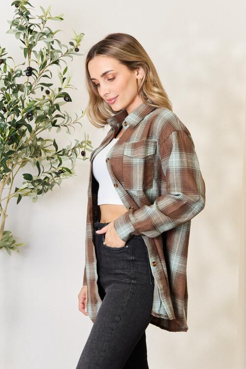 Double Take Plaid Dropped Shoulder Shirt