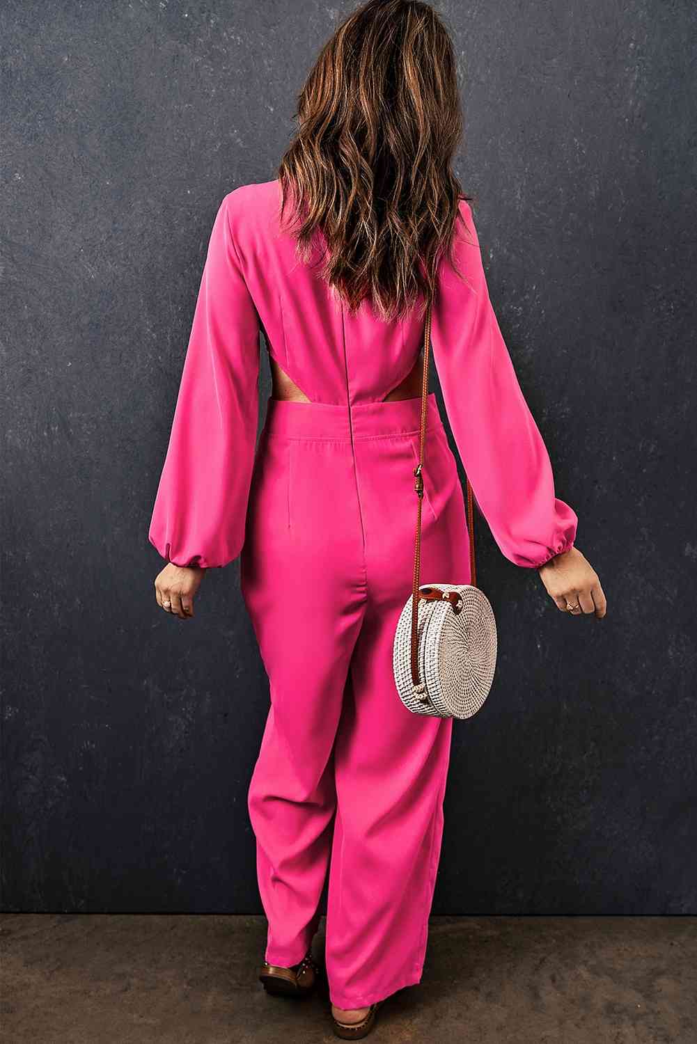 Balloon Sleeve Cutout Plunge Jumpsuit