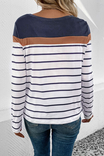 Striped Round Neck Long Sleeve T-Shirt