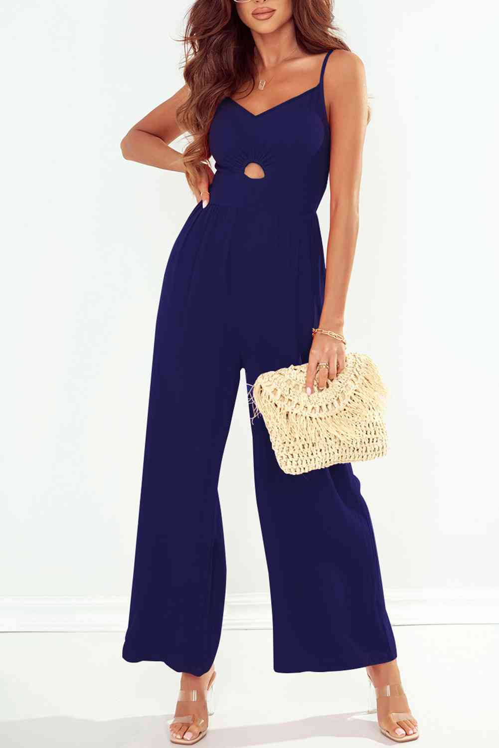 Smocked Spaghetti Strap Wide Leg Jumpsuit